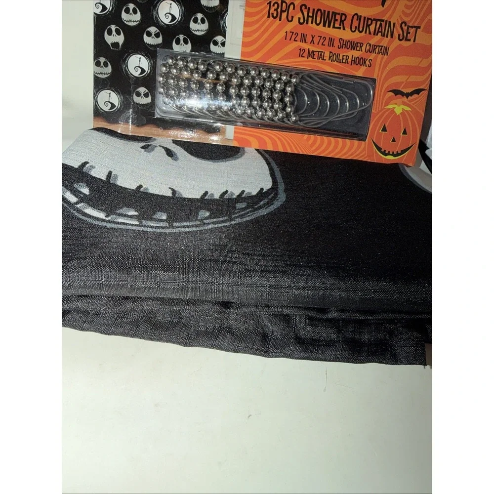 NEW Shower Curtain Set 72x72 Jack Skellington Nightmare Before Christmas w Rings